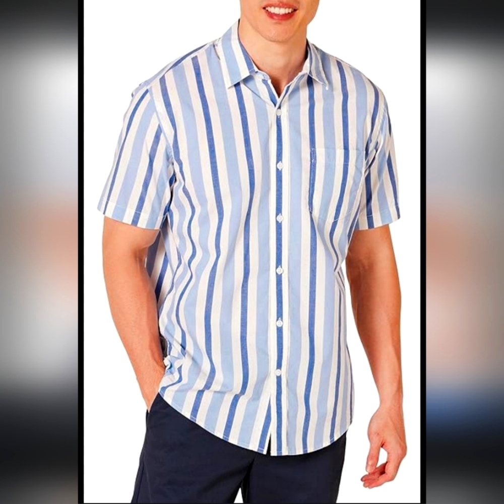 Mens Casual blue striped button down shirt XL